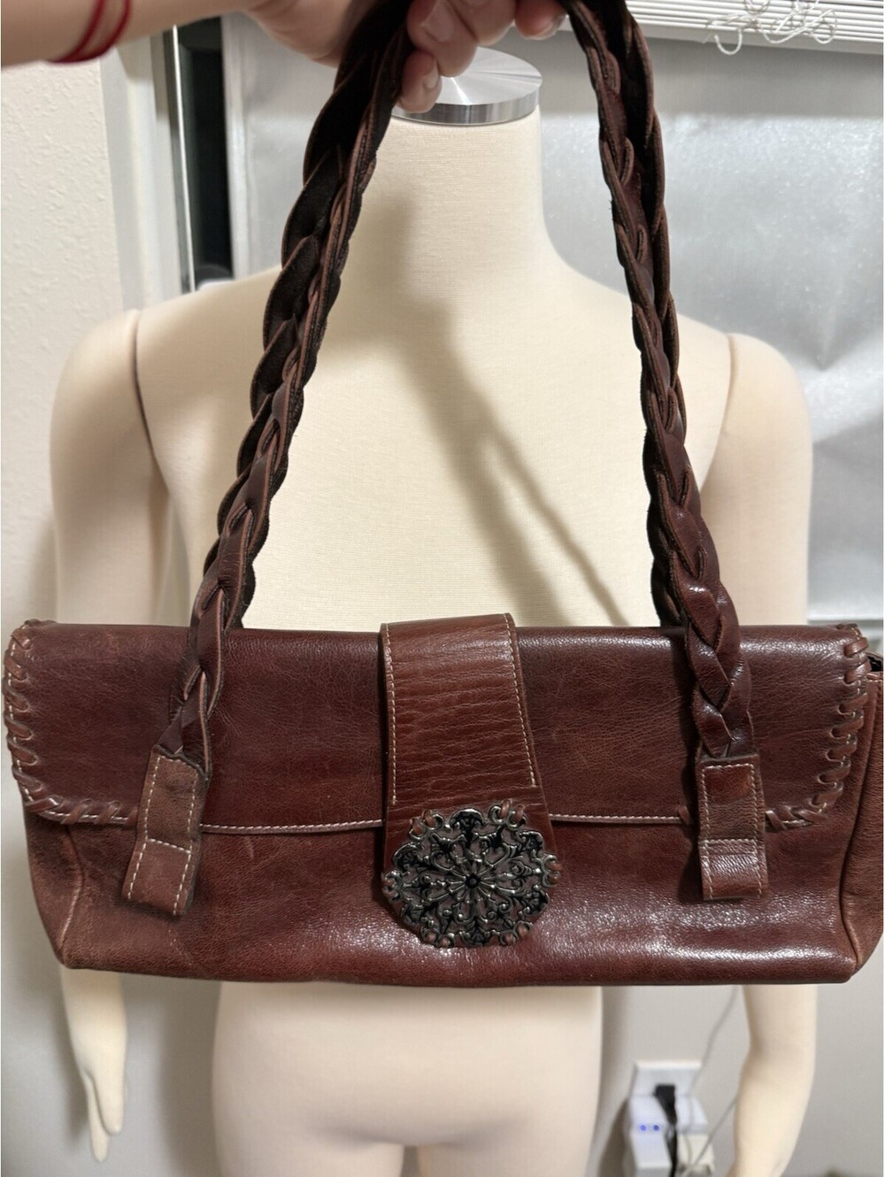 Vintage PRUNE Brown Leather Handbag Made In Argentina